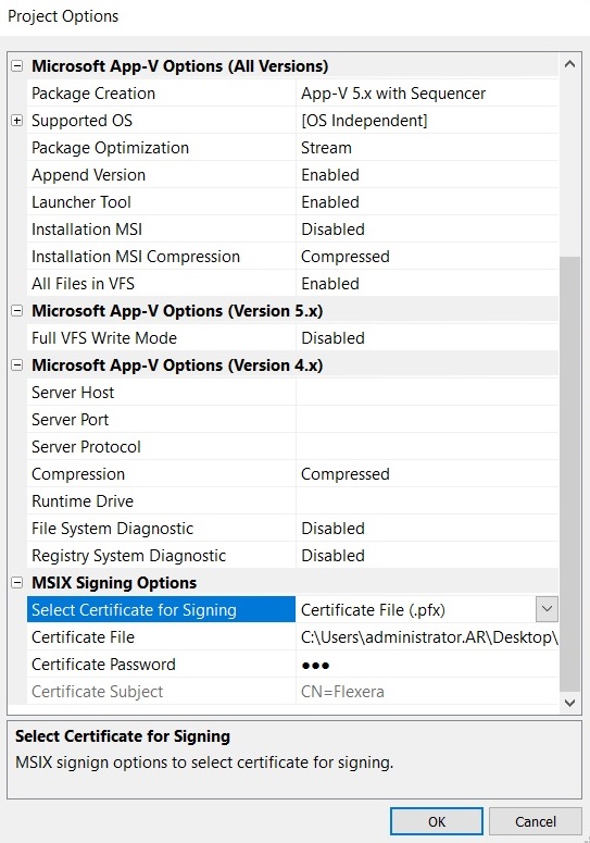 Project Options Dialog Box