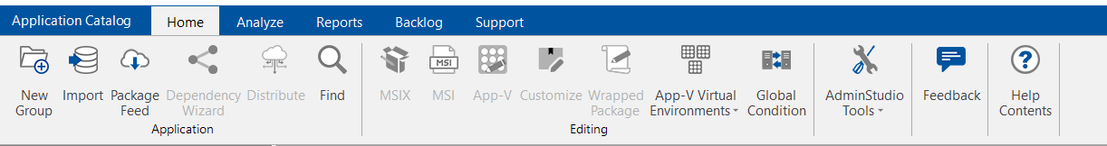 Home Tab of Application Manager Ribbon