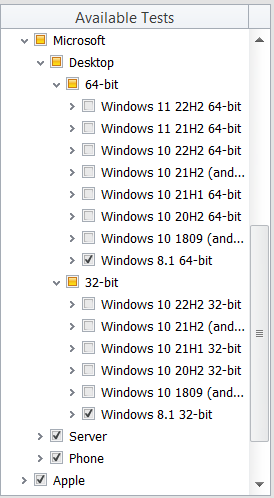 Operating System Compatibility Tests Filtered by Windows 8.1 64-bit